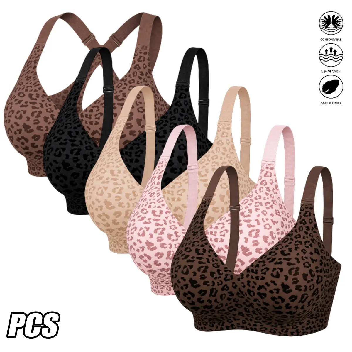 JOGWAVE women’s wire-free leopard print bra   unlined push-up bra for everyday wear   leopard color-block design   plus size   stretchy   comfortable wireless padded design   push-up bra pads   enhanced cup design   seamless lift bra   suitable for all se