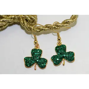 Rhinestone Irish Shamrock Three-leaf Clovers Dangle Earrings, IRISH St Patrick's Day Jewelry Gift