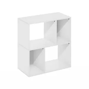 DALY 4-Cube Wooden Bookcase - Irregular Compartment Shelf, 11.7x23.6x24.7in Decorative Organizer for Living Room, Home Office, White