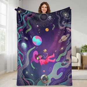 Galaxy Dream Flannel Blanket Cosmic Space Floating Astronaut Print Soft Warm Cozy Lightweight Throw for Bedroom Living Room Sofa Travel Gift Relaxation Decor summerwins
