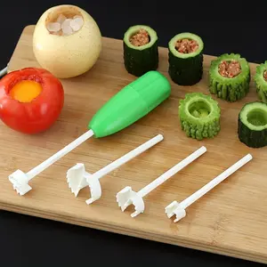 5Pcs, Vegetable Corer, Fruit Corer, Multifunctional Fruit Core Digger, Creative Vegetable Hole Digger, Vegetable Core Removing, Fruit Core Remover with 4 Replaceable Spiral Cutter Heads, Kitchen Stuff, Kitchen Gadgets