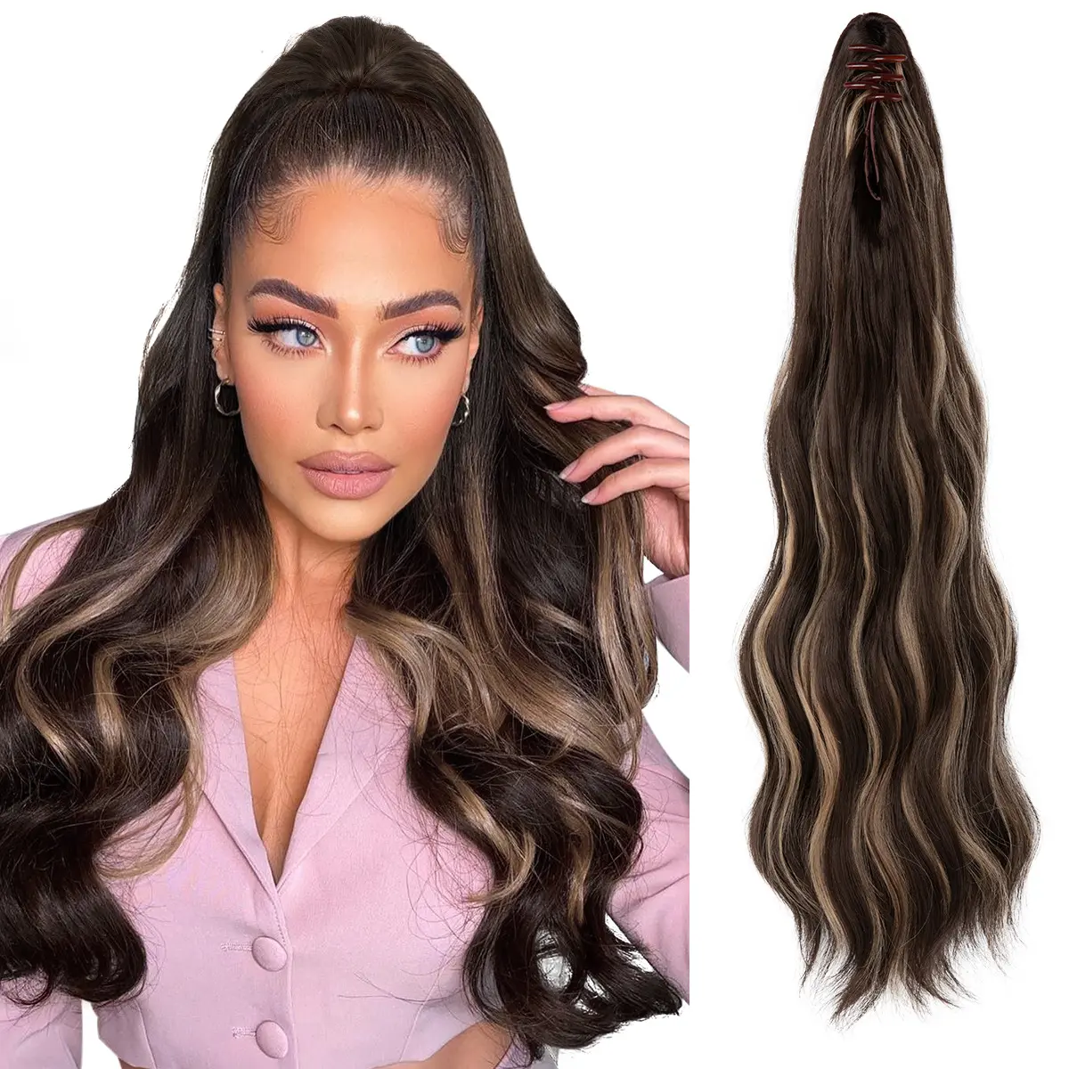 Yetta Beauty Body Wave Claw Clip Ponytail Extension 22" Clip for Women Soft Wavy Curly Texture Lightweight Easy to Wear  lady girl  hair extensions clip in