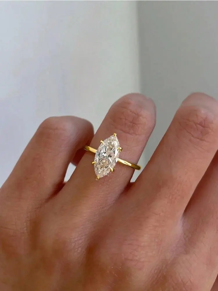 GRA Luxury Fashion 1-2CT Real Marquise Moissanite Diamond Wedding Engagement Rings for Women 925 Sterling Silver Fine Jewelry