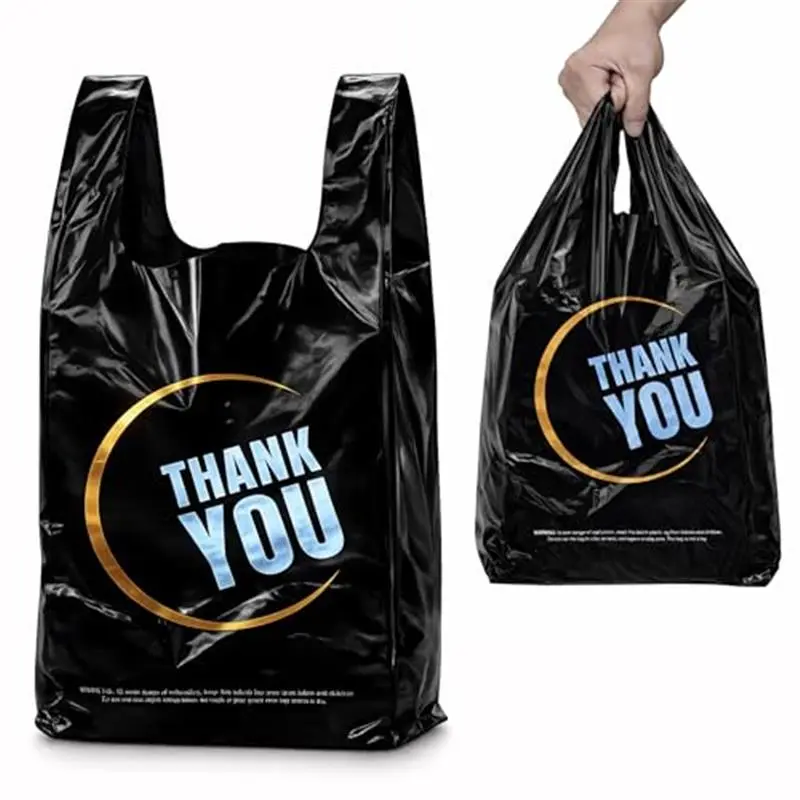 100 Count Plastic Bags - Black T Shirt Bags with Handle for Retail Shopping and Supermarket Use 100 Count Plastic Bags - Black T Shirt Bags with Handle for Retail Shopping and Supermarket Use