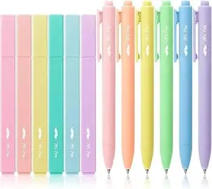 Pen 12-Pack Aesthetic Soft Pastels Highlighters and Smooth Writing Water-Based Gel Pens - 0.7mm Fine Point, No Bleed Bible Highlighters, Office Stationery Writing Tools