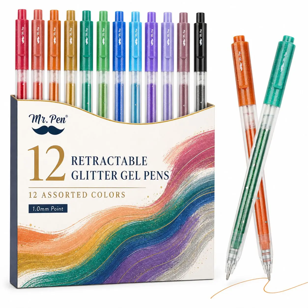 Mr. Pen Retractable Glitter Gel Pens - 12-Pack Colorful Set with 1mm Glitter Ink, Bold Lines, Smooth Writing for Office Stationery & Writing Tools