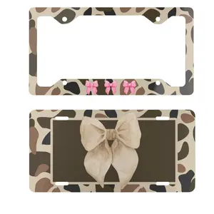 Coquette Camo License Plate, Pink Bow License Plate Frame, Hunting Style Front Tag Plate for Trucks and Cars, Front Tag Plate with Matching Frame, Truck Accessories, Gift