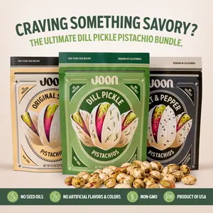 Joon Pistachios In Shell 3-Pack Variety Bundle, Salted Pistachios, Salt & Pepper & Dill Pickle Gourmet California Pistachios, 4.5 oz Each, Protein Snack, No Seed Oils