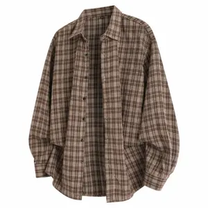 Men's spring and autumn new plaid shirt long-sleeved thin coat, loose and casual retro long-sleeved plaid shirt, trendy long-sleeved shirt, men's capeless lapel long-sleeved cardigan top, lazy design plaid shirt, soft and comfortable fabric, suitable for