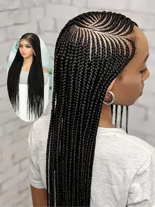 32 Inch Multifunctional 360 Lace Frontal Full Lace Front Braided Wig, Straight Synthetic Fiber Suitable for All Skin Colors, Short Wigs with Hats