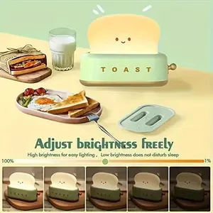 Cute Toast Bread Machine Night Light, Rechargeable Desk Lamp, Smiley Face Design, Room Decor for Bedroom, Living Room, Office, Gift, Dimmable Desk Lights
