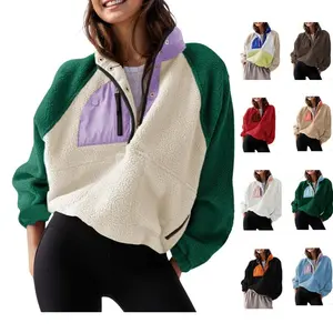 Fleece Pullover Jacket for Women Cropped Fall Winter Fuzzy Sherpa Jacket Sweatshirt Coat 2026 Spring with Pockets Womenswear