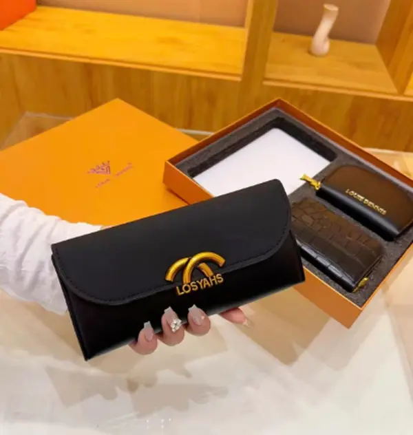 Luxury fashion clutches that elevate every chic casual daily outfit, scratch-resistant smooth leather upper adopting minimalist black tone with shiny gold emblem accents, secure magnetic snap closure