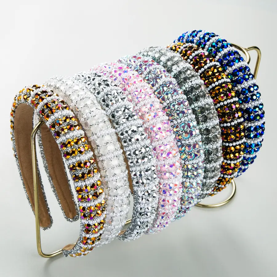 Rhinestone Padded Headbands for Women Girls Bling Sparkle Diamond Crystal Headband Thick Jeweled Hairband Non Slip Glitter Hair Hoop Hair Accessories