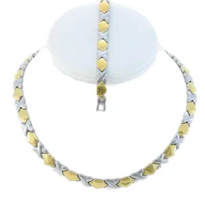 Two-Toned Stainless Steel XOXO Hugs & Kisses Necklace Bracelet Set 18 Inch Fashion Jewelry Gift