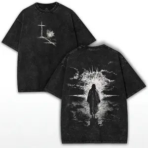 Crown of Thorns Jesus Oversized Tee: Vintage Washed Heavy Cotton Christian T-Shirt Menswear Top