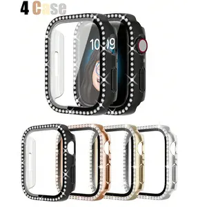 4-Pack Sparkling Diamond Decorative Apple Watch Bands, Shockproof Scratch Resistant PC Watch Screen Cover Case, Fits Series Ultra/11-3/se, 38mm-49mm