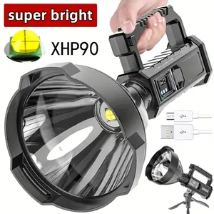 P90/P50 Super Bright XHP90 LED Searchlight 20,000 Lumens USB Rechargeable Portable Security Light for Outdoor Camping Home Decor & Mobile Phone Charging