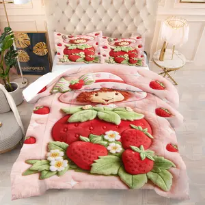 Strawberry Girl Pattern, including 1 bedspread and 1 or 2 pillowcases without pillow inserts, perfect as birthday or holiday gifts, soft bedroom decor, Soft Bedding Set