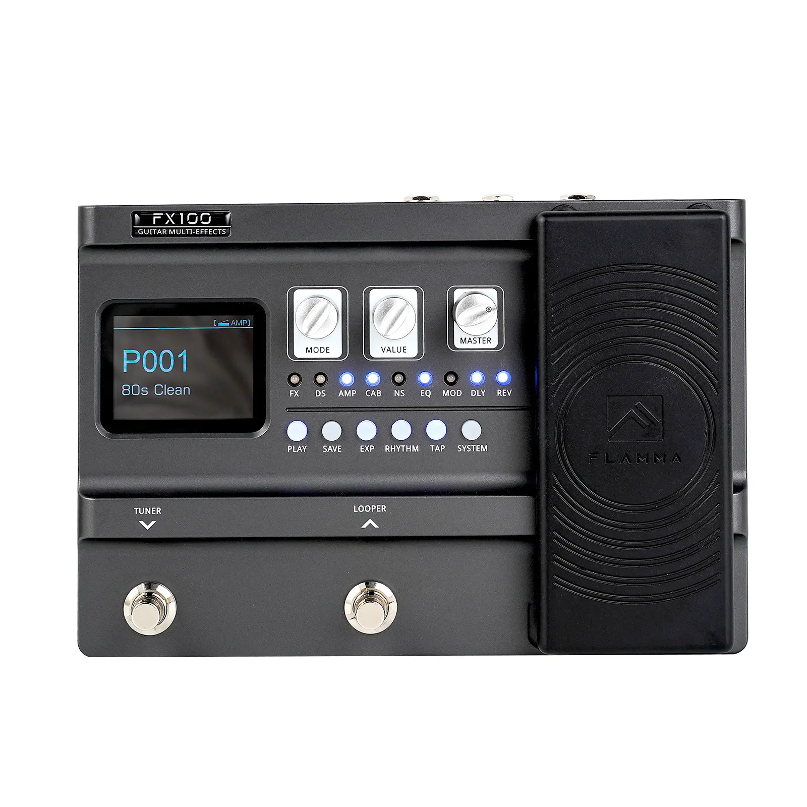 FLAMMA FX100 Compact Guitar Multi-Effects Pedal - 55 Amplifier Models, 151 Built-In Effects, 80-Minute Looper, 40 Drum Machine Presets, 10 3rd-Party IR Slots, Headphone & OTG Support for Music Enthusiasts' Home Practice, Live Performance