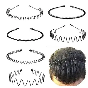Metal Headbands for Men Unisex Wavy Headbands Outdoor Sports Non-Slip Hair Accessories 6 Pack Simple Elastic Design hair scarf headband