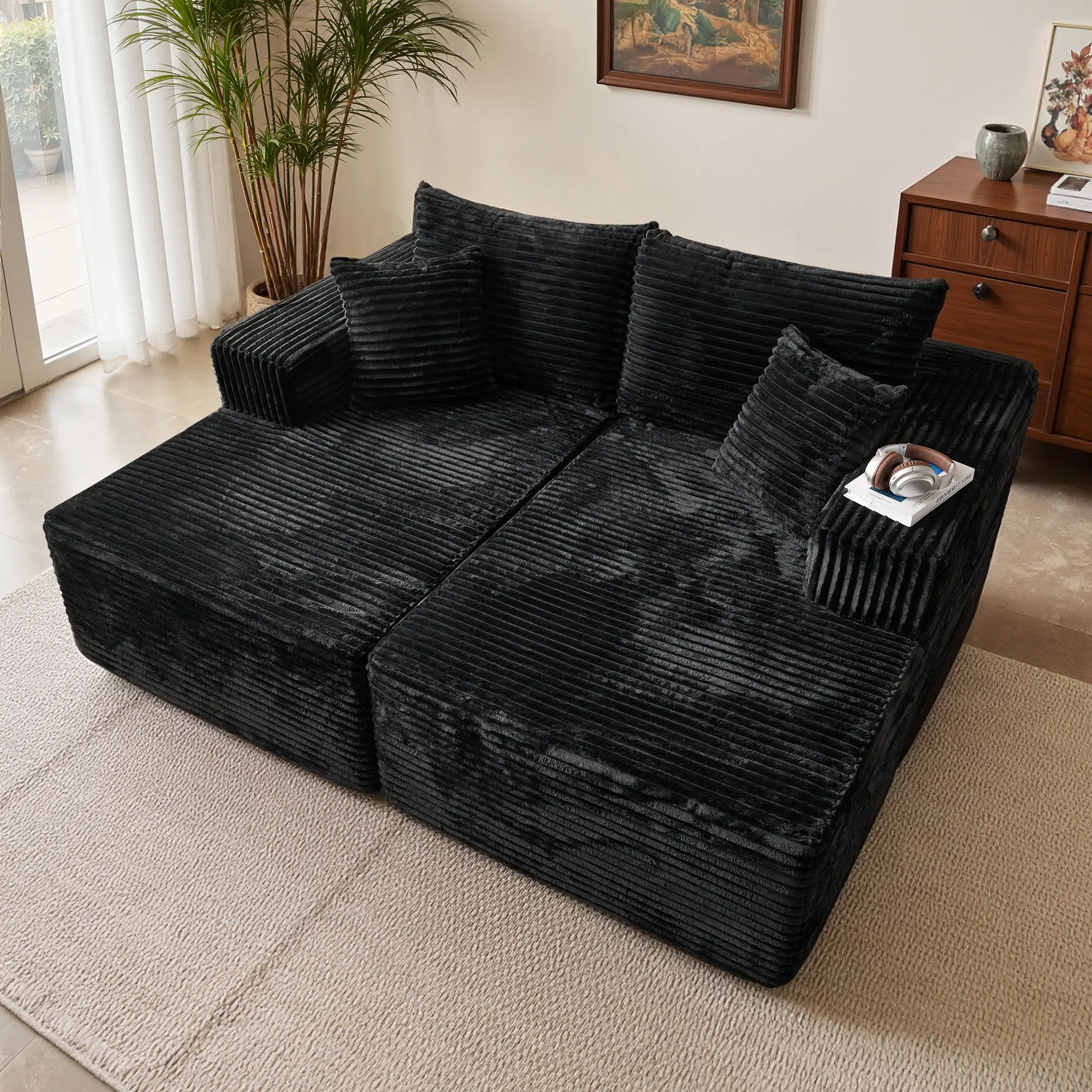 HOOOWOOO Modern 75" Oversized Double Chaise Lounge Upholstered Boneless Cloud Stupendous Chair Sofa Bed Deep Seat 【2 packages Delivery】Foam Couch for Living Room Bedroom No Assembly Required