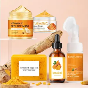 Turmeric Bath & Body Beauty Set, 5 Counts/set Turmeric Soap & Cleanser & Oil & Vitamin C Peel Off Face Mask & Face Cream, Deep Cleansing & Nourishing Skin Care Kit, Toiletries Kit, Skin Rejuvenating Set, Body Essentials Set, Body Gift Set, Body Envy Sets
