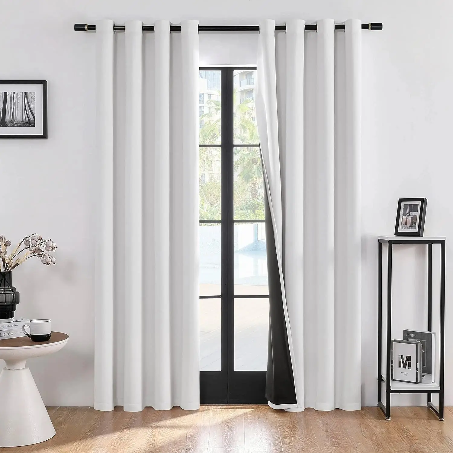 96 in Classic Full Blackout Curtains - 2 Panels Pure Solid White Wrinkle-Resistant Polyester Triple-Weave Thermal High-Density Smooth-Glide Grommet Panels for Bedroom, Sliding Glass Doors, Energy Efficiency, 96 Inch Curtains