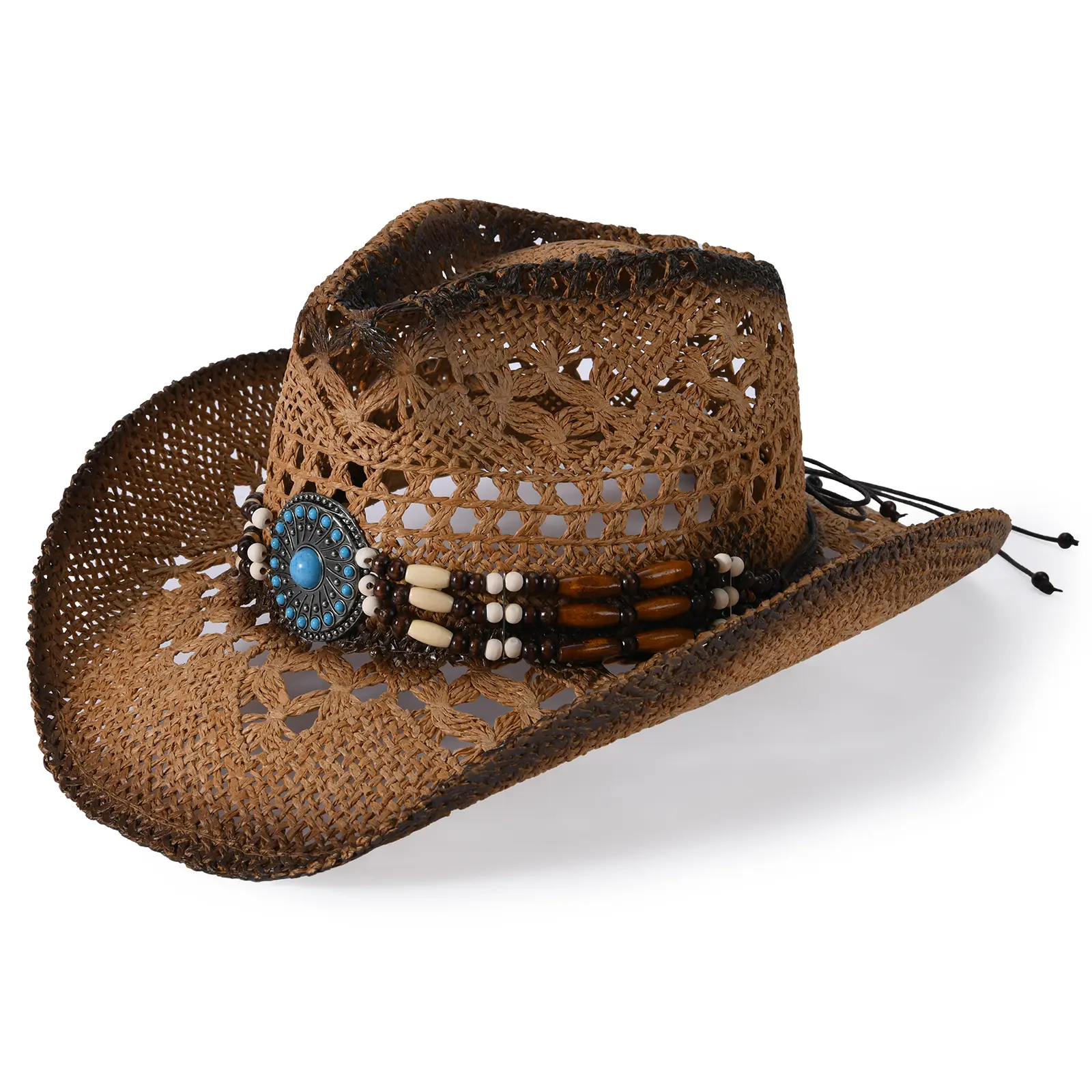 Straw Cowboy Hat for Men Womens Brown Straw Cowgirl Hat Summer Western Cowboy Hats with Wide Brim for Cowgirls and Cowboys