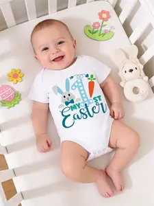 Easter Cartoon Print Baby Romper Cute Short Sleeve Onesie for Boys and Girls, Fitted Above the Knee All Seasons