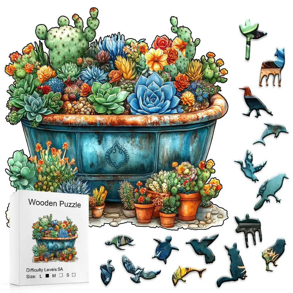 High-Difficulty Wooden Jigsaw Puzzle - Vibrant Succulent & Cactus Arrangement Design, Ideal for Party Games, DIY Gifting, Targeted for Plant Enthusiasts, Nature Puzzle, Jigsaw Puzzles