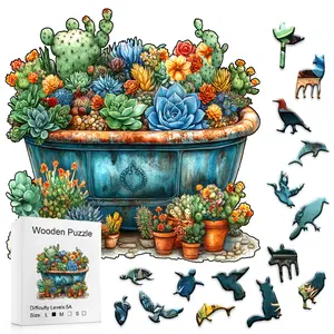 High-Difficulty Puzzle Wooden Jigsaws, Vibrant Succulent & Cactus Arrangement Nature Design - Ideal for Party Games, DIY Gifting - Targeted for Plant Enthusiasts, Nature Puzzle