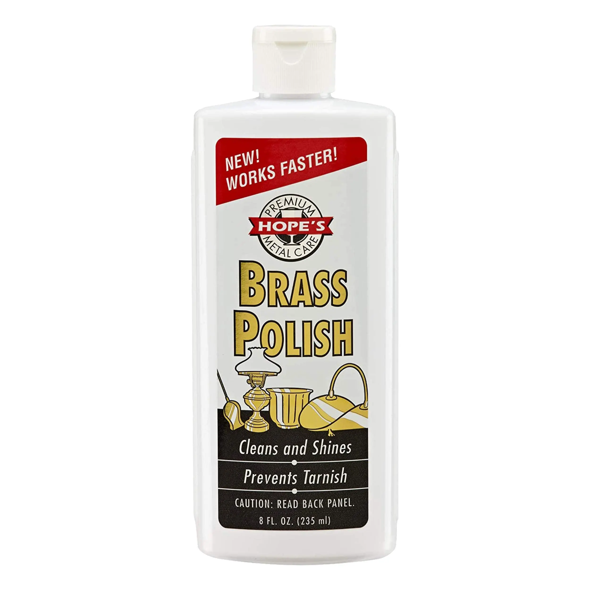 HOPE'S Brass Cleaner - Fast Acting, 8 fl oz Single Bottle for Household Brass Cleaning & Care, Cloth