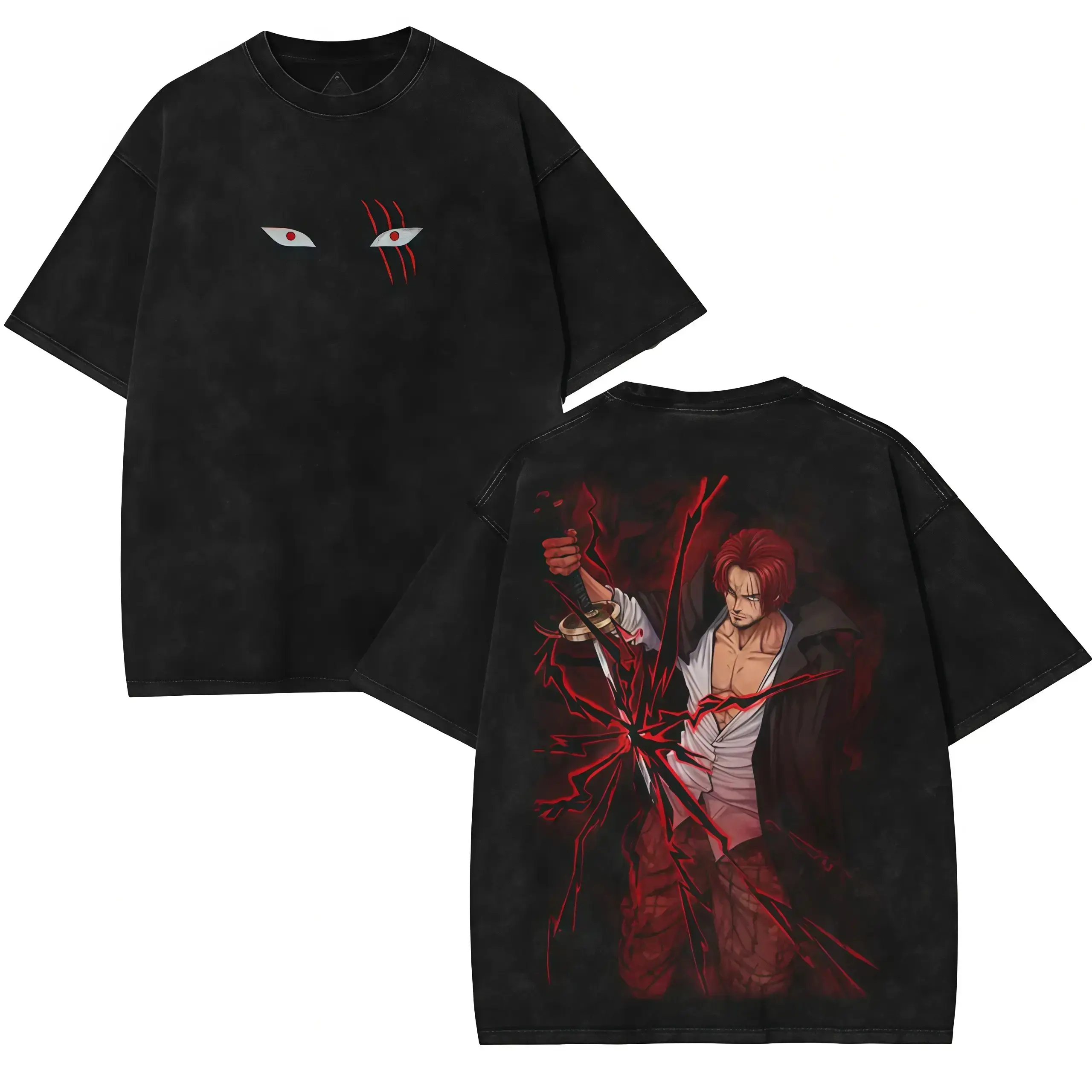Red Hair Shanks Anime Washed Oversized T-Shirt for Men Women, Vintage Streetwear Graphic Tee, Haki Power Pirate Shirt, Inspired Cotton 230GSM Loose Fit Fashion Top 90s,funny graphic tee, men’s trendy t-shirts, deals, humorous, 90s, streetwear,