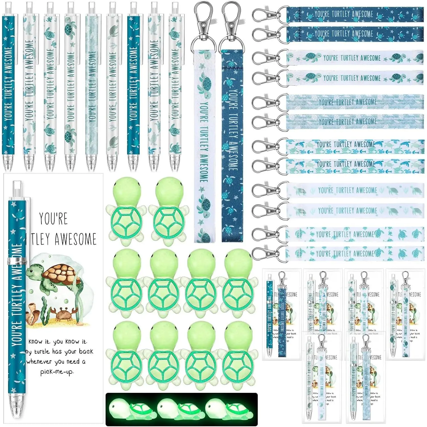 72 count Turtle Pens Gifts Sets Include Sea Turtle Lanyard Inspirational Key Chains Cute Turtle Ballpoint Pen  You are Awesome Cards Bookmarks for Turtle Lovers Students Turtle School
