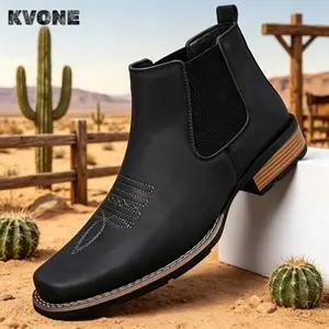 KVONE-Versatile Men's Chelsea Boots,leather western boot,comfortable security footwear,square-toe Chelsea ankle boots, work boots, casual, vintage, fashionable, classic,available in khaki and black; outdoor casual closed-toe style