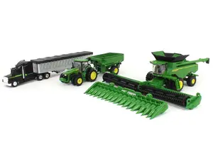 John Deere Harvesting Set w/ 8R 370 Tractor, Grain Cart, X9 1100 Combine & Grain Semi Diecast 1:64 Scale Models - ERTL 45955