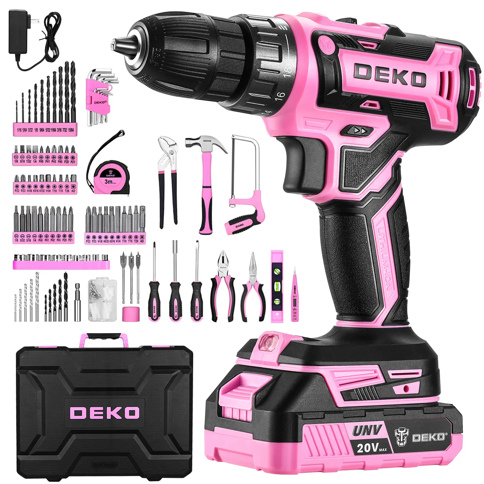 DEKO 186-Piece 20V Cordless Drill, All-In-One Multi-Functional Tool Kit With Battery Electric Drill And Screwdriver, Suitable For Men’s Home Repairs, DIY Projects, And Daily Maintenance fathersdaygift