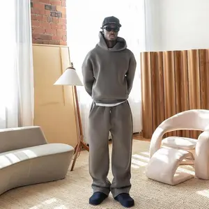 Men’s Casual Solid Hooded Pullover Straight-Leg Pants 2-Piece Tracksuit Set for Fashion Loose Hoodie Sweatshirt Wide-Leg Sweatpants Genting Sports Store