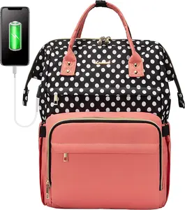 LOVEVOOK Laptop Backpack for Women Work Laptop Bag Stylish Teacher Backpack Business Computer Bags College Laptop Rucksack, Polka-Pink
