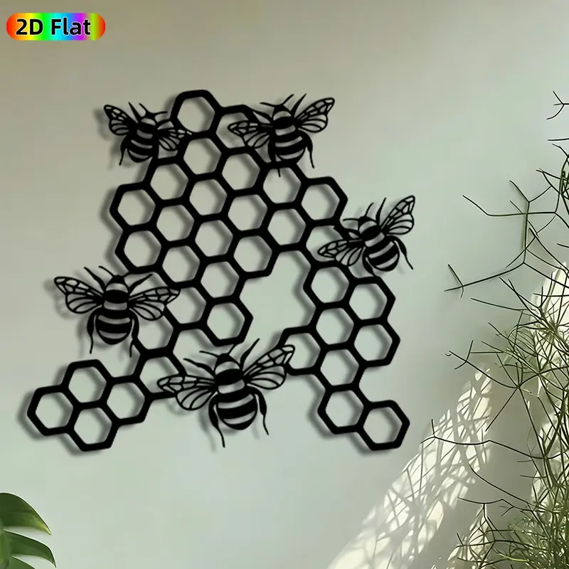 1pc Honeycomb & Bees Metal Wall Art, Artwork for Walls, Honeycomb Bees Statue Mural, Geometric Pattern Design, Artistic Metalwork, Perfect for Garden Party, Housewarming Decor, Ideal Gift for Nature Enthusiasts