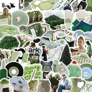 Green Themed Sticker, 62pcs/set Waterproof Self Adhesive Suitcase Sticker, Decor Sticker for Gift Greeting Card Water Bottle Laptop Phone