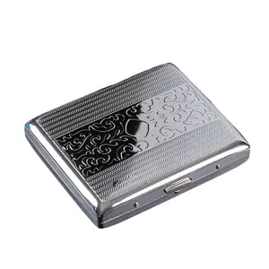 Retro Silver Color Metal Cigar Case, Holds 20 Cigarettas, Pocket Holder & Credit Card Holder, Secure Wallet for Men & Women, Gift