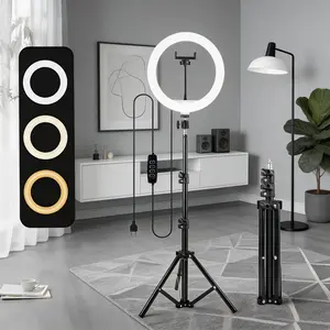 12 Inch Ring Light for Live Streaming, Adjustable Tripod, Phone Selfie Makeup Video Shooting, Three Color Temperatures, 10 Brightness Levels, LED Light