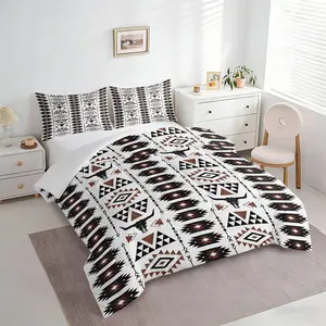 2/3pcs Western Aztec Bull Skull Comforter Set, Tribal Southwestern Printed Quilt, Rustic Boho Bedding Set with Pillowcases for Men Women Bedroom Farmhouse All Season Decor Bohemian Quilt Set