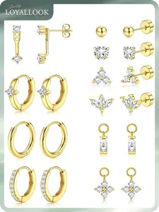 LOYALLOOK Small Gold Hoop Stud Earrings for Women - Hypoallergenic Surgical Stainless Steel Earrings Stack with CZ Charm Cartilage Earring Sets for Multiple Piercing Flat Back Stud Earrings