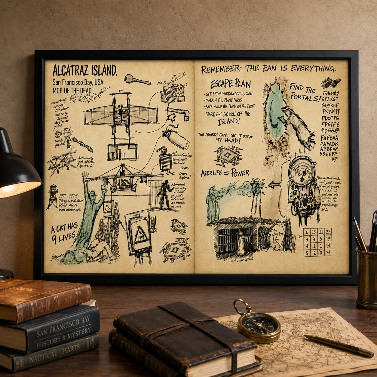 Call of Duty Black Ops II Mob of the Dead Poster, Alcatraz Zombies Escape Plan Canvas Print for Game Room Decor