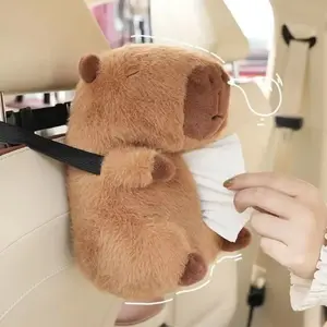 Cartoon Car Tissue Boxes Capybara Plush Car Backseat Hanging Tissue Bag Box Soft Plush Holder Cover Auto Interior Decoration