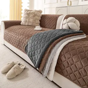 Solid Color Classic Sofa Cover, Quilted Sofa Slipcover, Soft & Skin-Friendly Plush Sofa Cushion, Non-Slip, Dustproof, Scratch-Resistant & Pet-Friendly Sofa Protector, Fits 1/2/3/4 Seater Sofas, All-Season Living Room Sofa Cover, Machine Washable