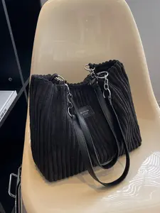 Women's Solid Color Tote Bag, Fashionable Large Capacity Shoulder Bag for Daily Commute, Casual Trendy Versatile High-quality Daily Commuting Bag